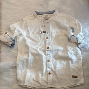 H&M White Button Down Kids Shirt with Blue Accents